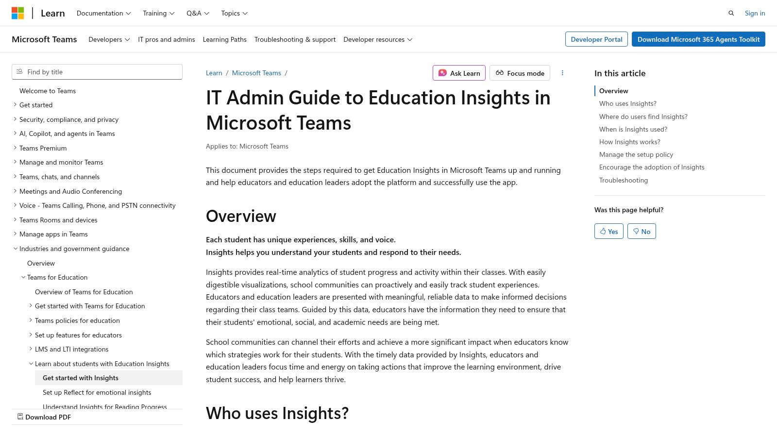 Microsoft Teams for Education + Insights
