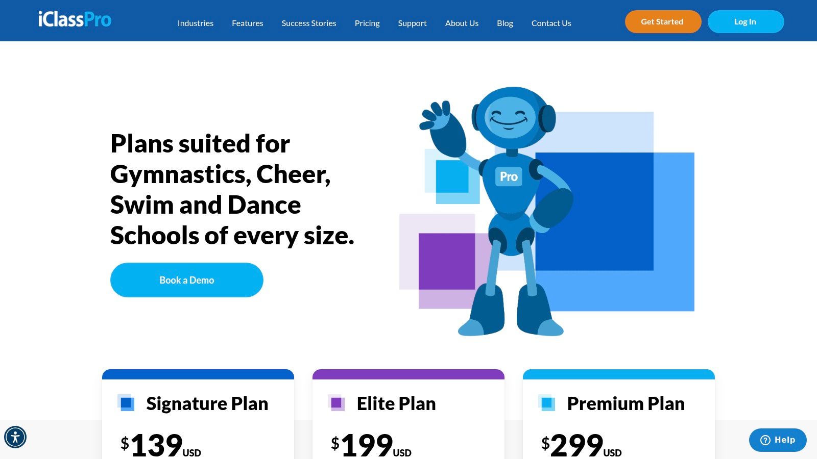 iClassPro pricing showing per-location monthly fees with different feature tiers
