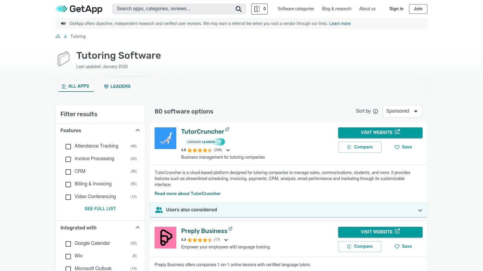 GetApp — Tutoring Software Category