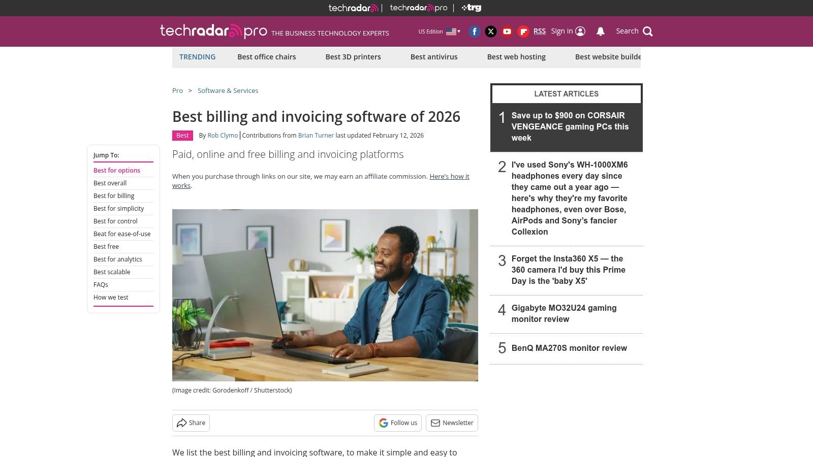 TechRadar, Best Billing and Invoicing Software (editorial)