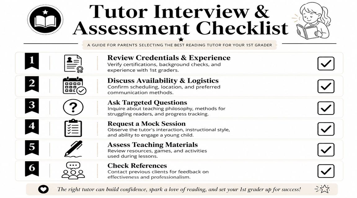 A helpful checklist for parents to use when interviewing and assessing potential reading tutors for first graders.