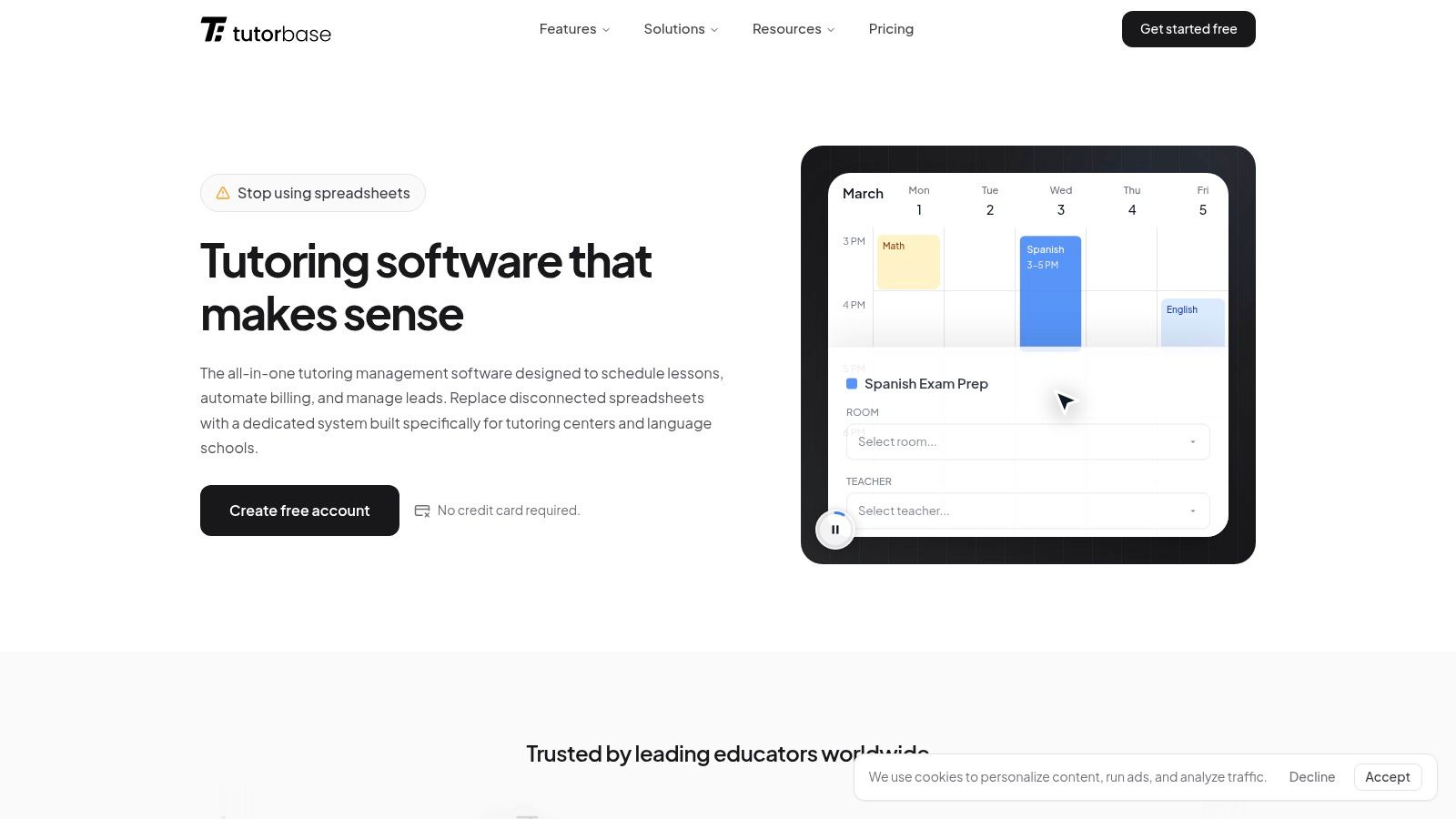 Tutorbase platform interface showing a dashboard with scheduling and student information