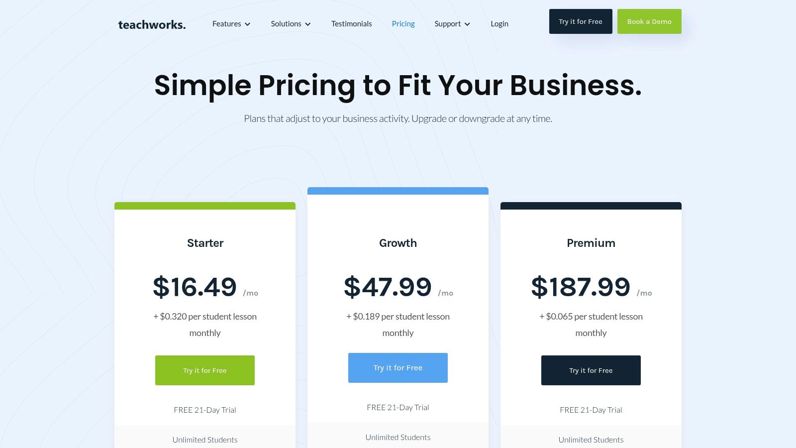 Teachworks pricing plans