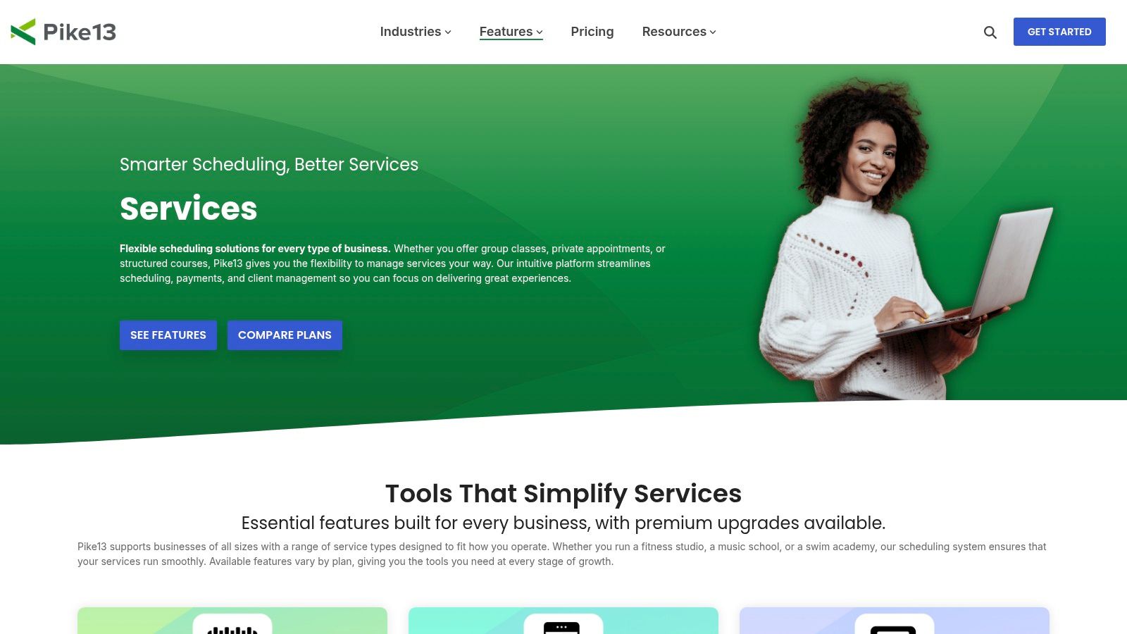 Pike13 dashboard showing class and client management features.