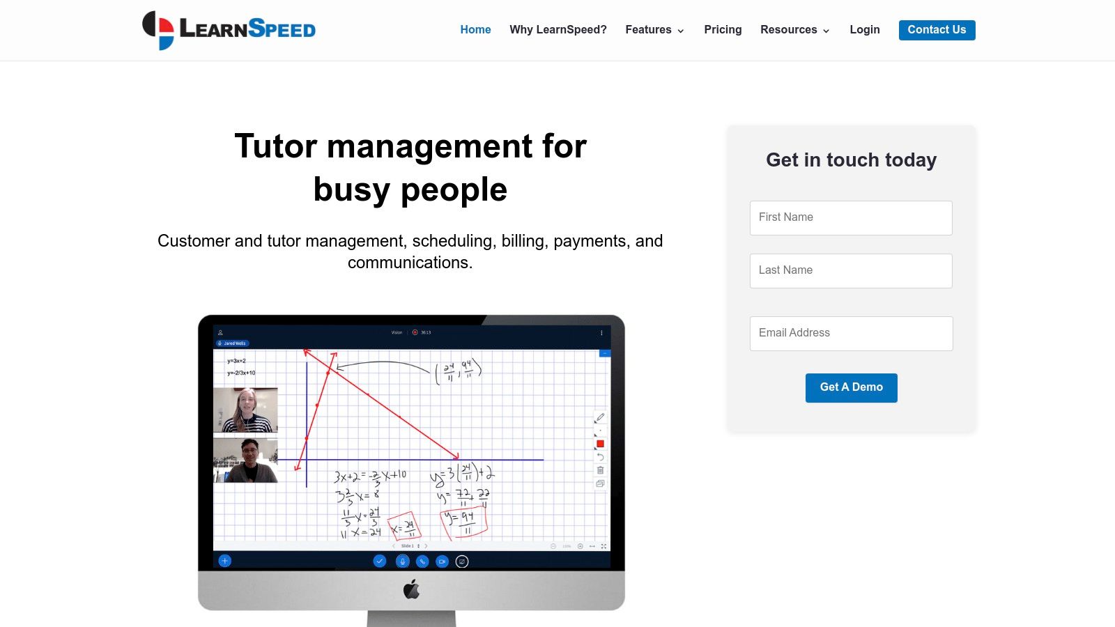 LearnSpeed dashboard showcasing scheduling and student management features.