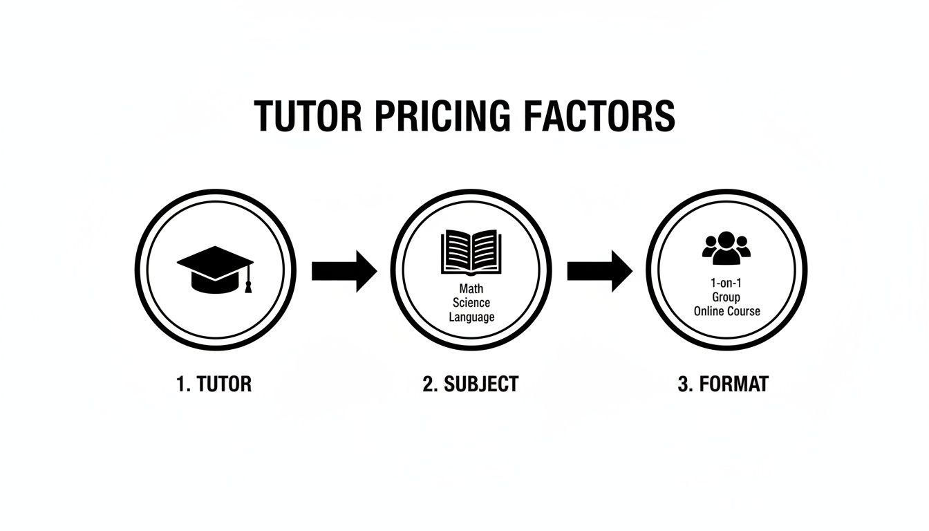 Infographic displaying tutor pricing factors including tutor, subject taught, and format.