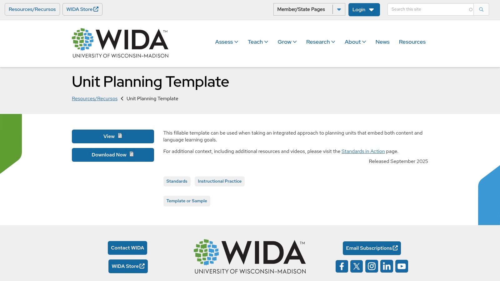 WIDA — Unit Planning Template (fillable PDF)