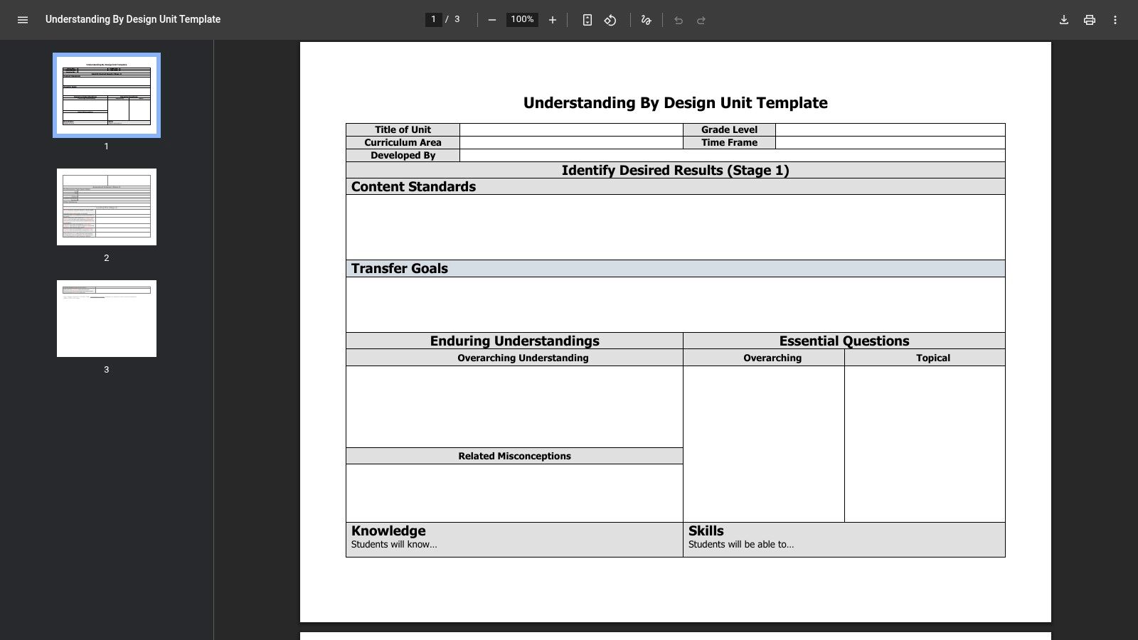 District UbD Template (SharpSchool-hosted) — Understanding by Design Unit Template (PDF)