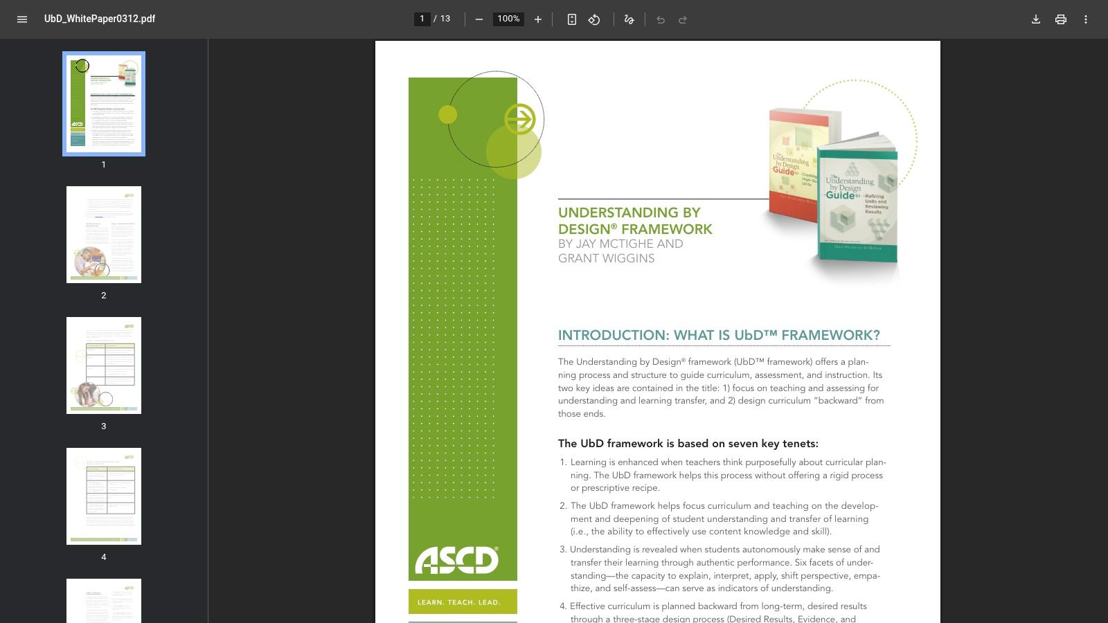 ASCD — Understanding by Design (UbD) Framework White Paper (includes template)